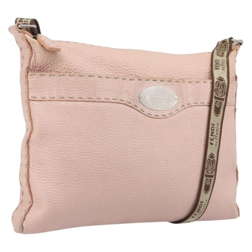 Fendi Vintage Selleria Zip Messenger Leather Pink Leather Handbag